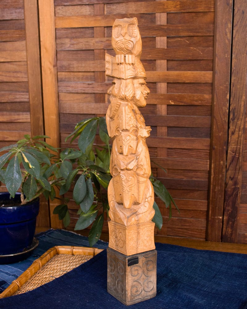 Ainu Doll, Wood Carving with Man, Woman, Bear, and Owl, 18" tall - Image 8