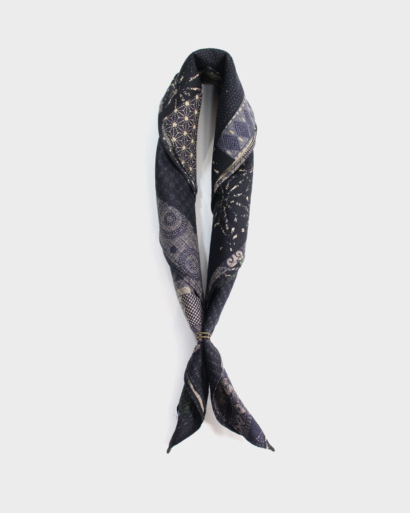 Kiriko Original Bandana, Classic, Dark Indigo and Green Patchwork Style - Image 4