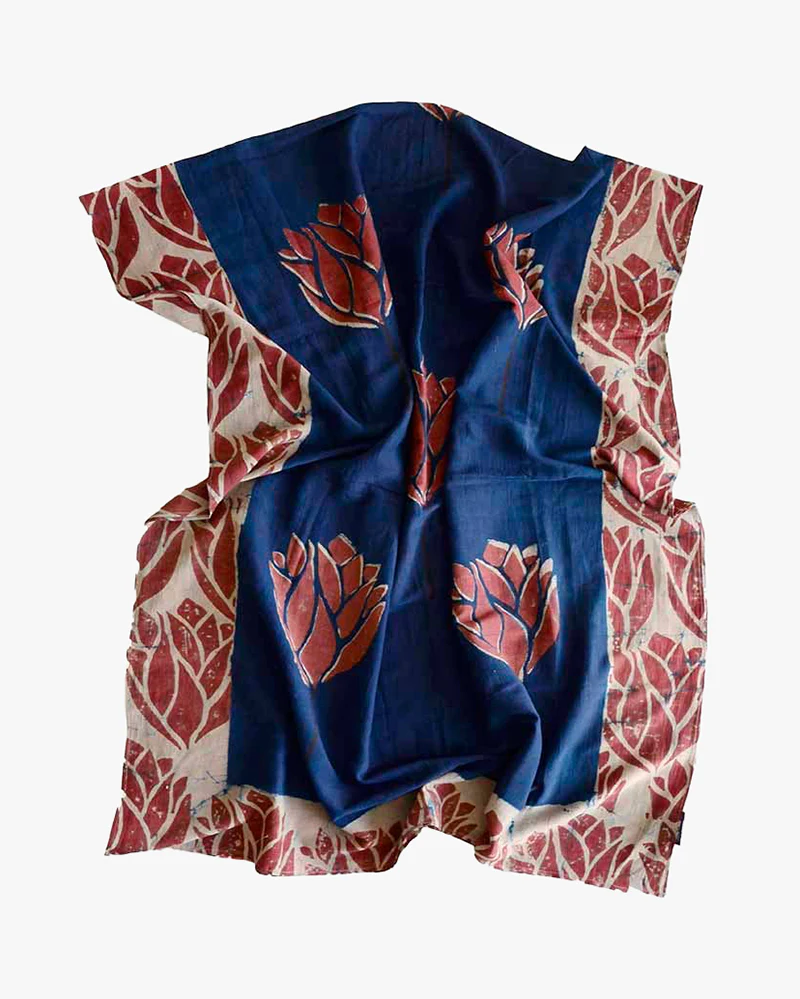 Ichcha, Blue Block Print Scarf, Scarlet 'N Blue - Image 3