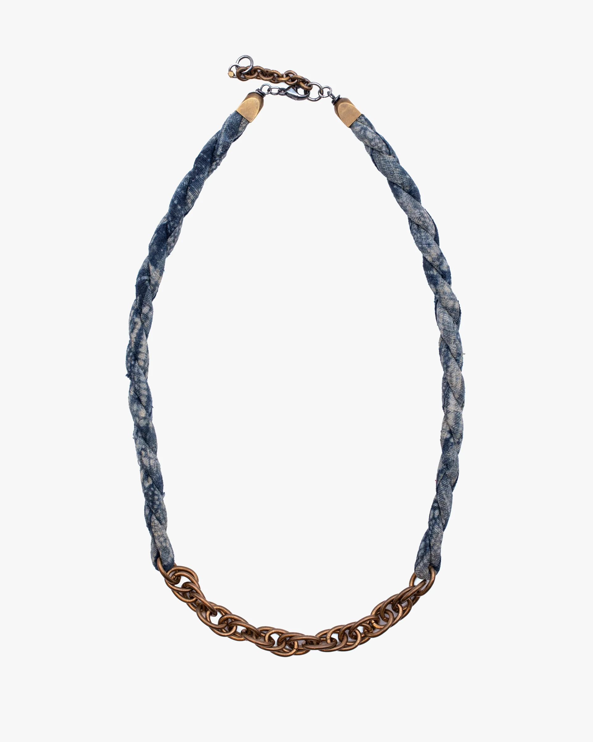 Boet X Kiriko Boro Collar Necklace, Vintage Washed Indigo with White Katazome