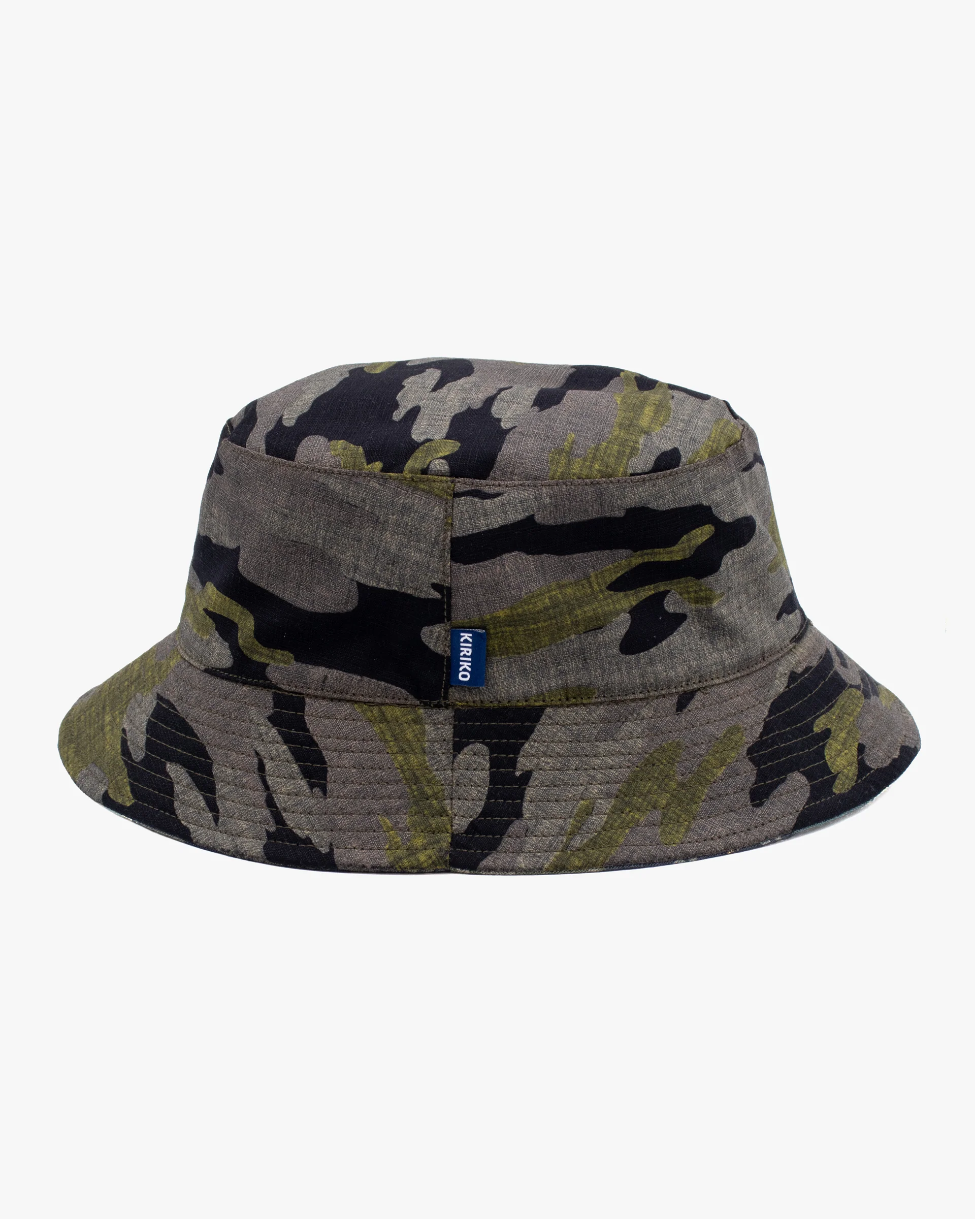 Kiriko Original Bucket Hat, Reversible Sage and Gold Multi Patchwork with Black and Lime Tiger Camo - Image 7