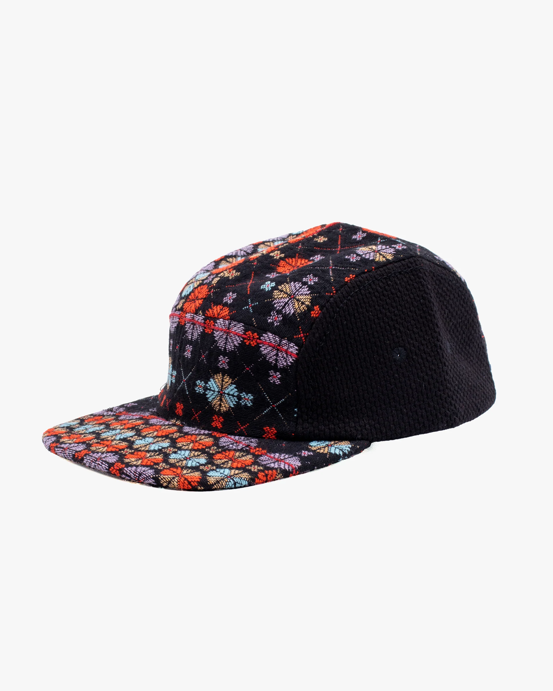 Kiriko Original Cap, 5-Panel, Two Tone, Multicolor Chrysanthemum French Jacquard with Black Sashi-Ori