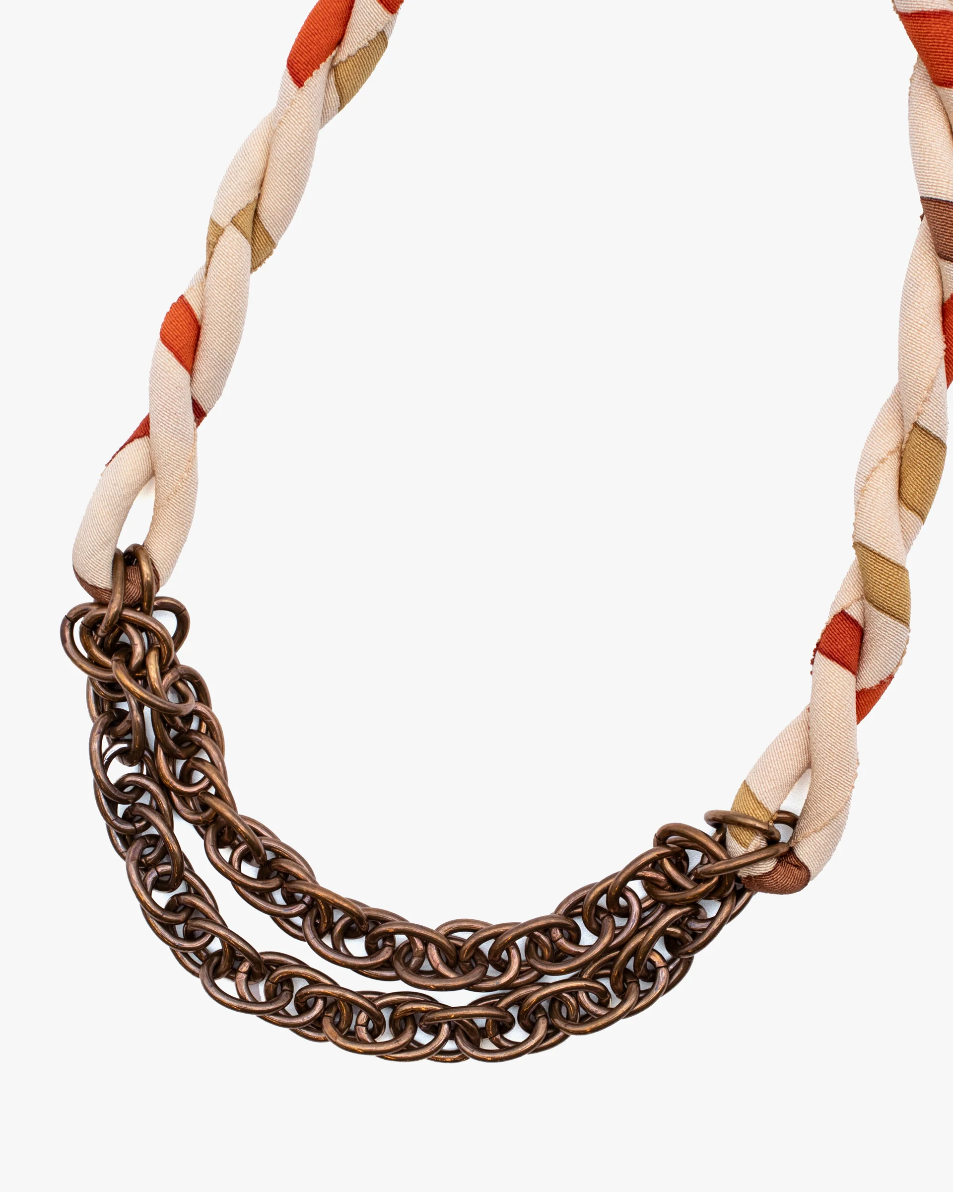 Boet X Kiriko Boro Collar Necklace, Silk Kimono, Warm Tones on Cream - Image 2
