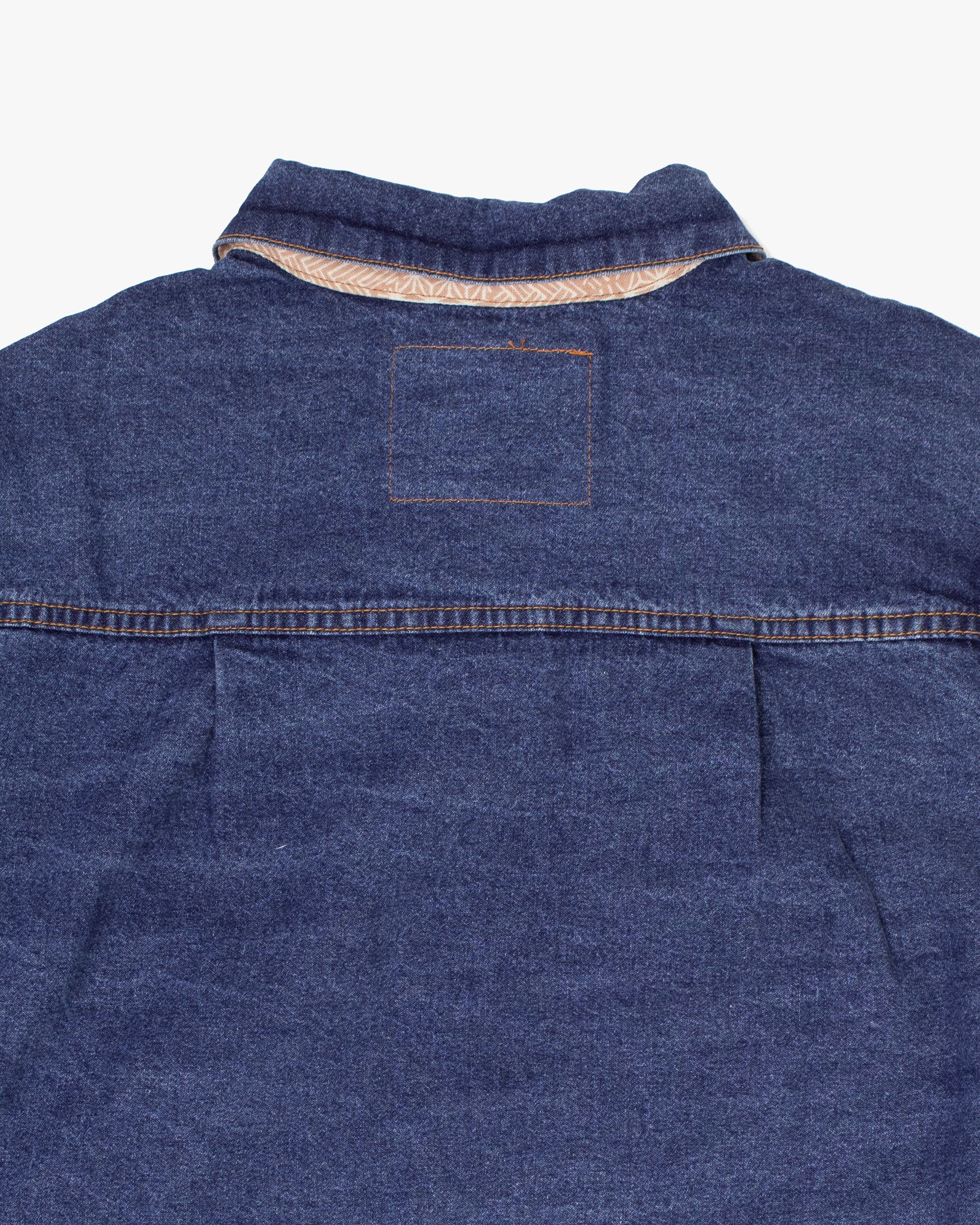 Kiriko Original Type II Denim Trucker Jacket, Trimmed with Patched Nami Fabric, Bleached Denim - Image 4