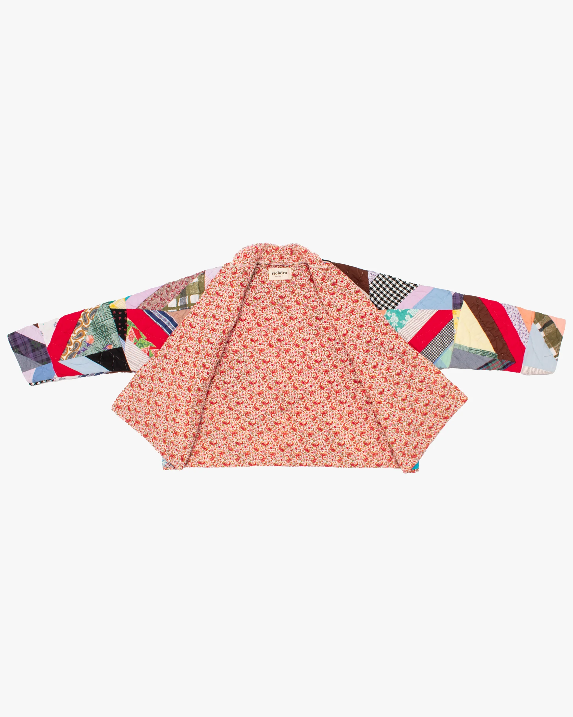 Stand-up Collar Haori Jacket, Quilted, Multicolor Floral with Paisley Lining - Image 6