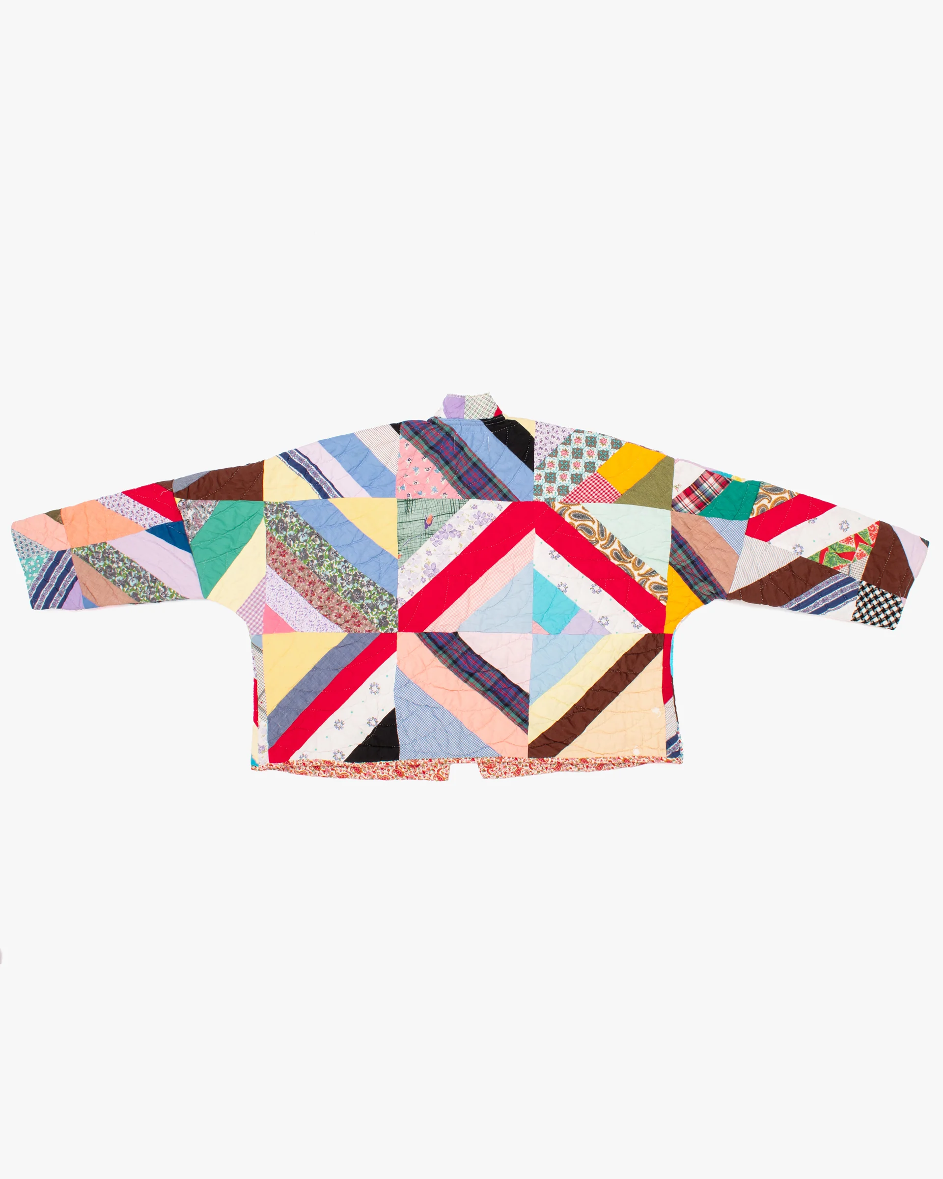 Stand-up Collar Haori Jacket, Quilted, Multicolor Floral with Paisley Lining - Image 8