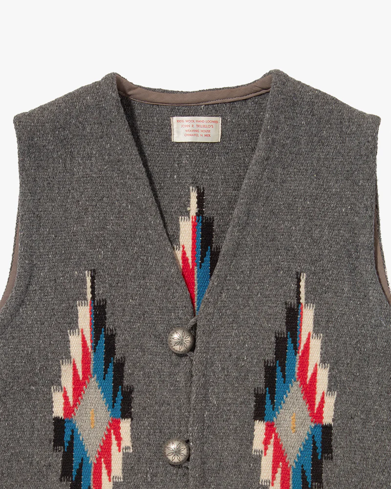 US Vintage Chimayo Vest, Grey with Red and Blue Accents - Image 2