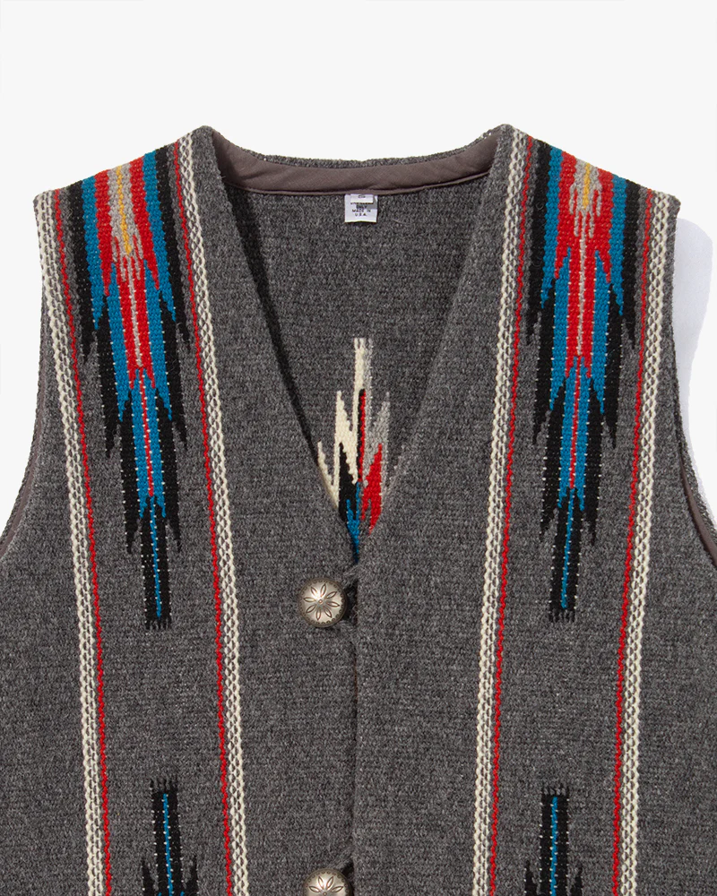 US Vintage Chimayo Vest, Dark Grey with Red and Blue Accents - S - Image 2