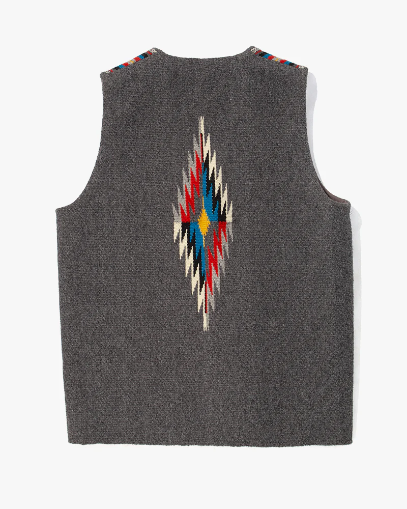 US Vintage Chimayo Vest, Dark Grey with Red and Blue Accents - S - Image 5