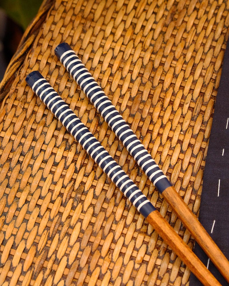 Chopsticks, Kawai, Loop White Shima on Blue - Image 2