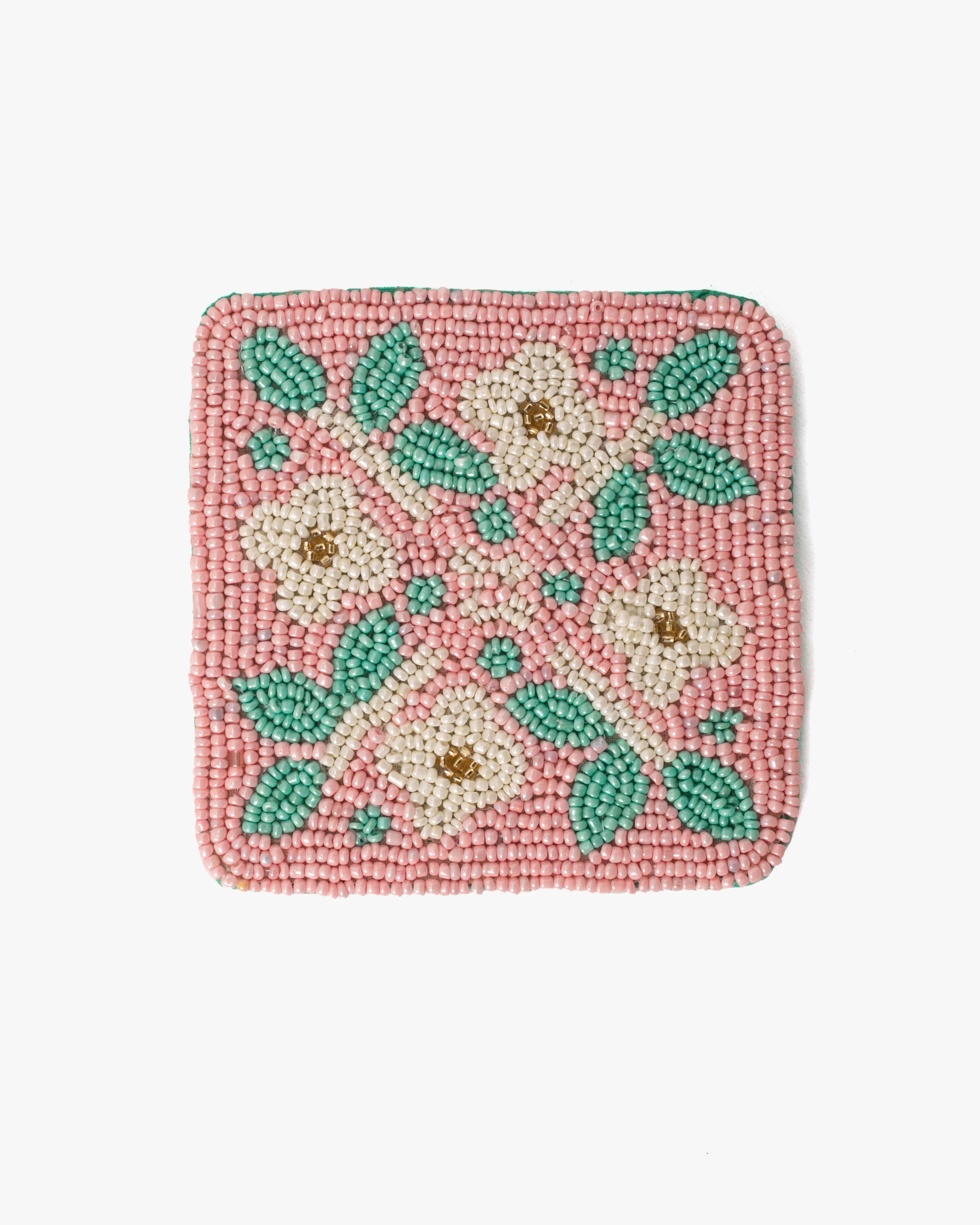 Coaster, Bisque, Beaded Flower Pattern Pink - Image 3