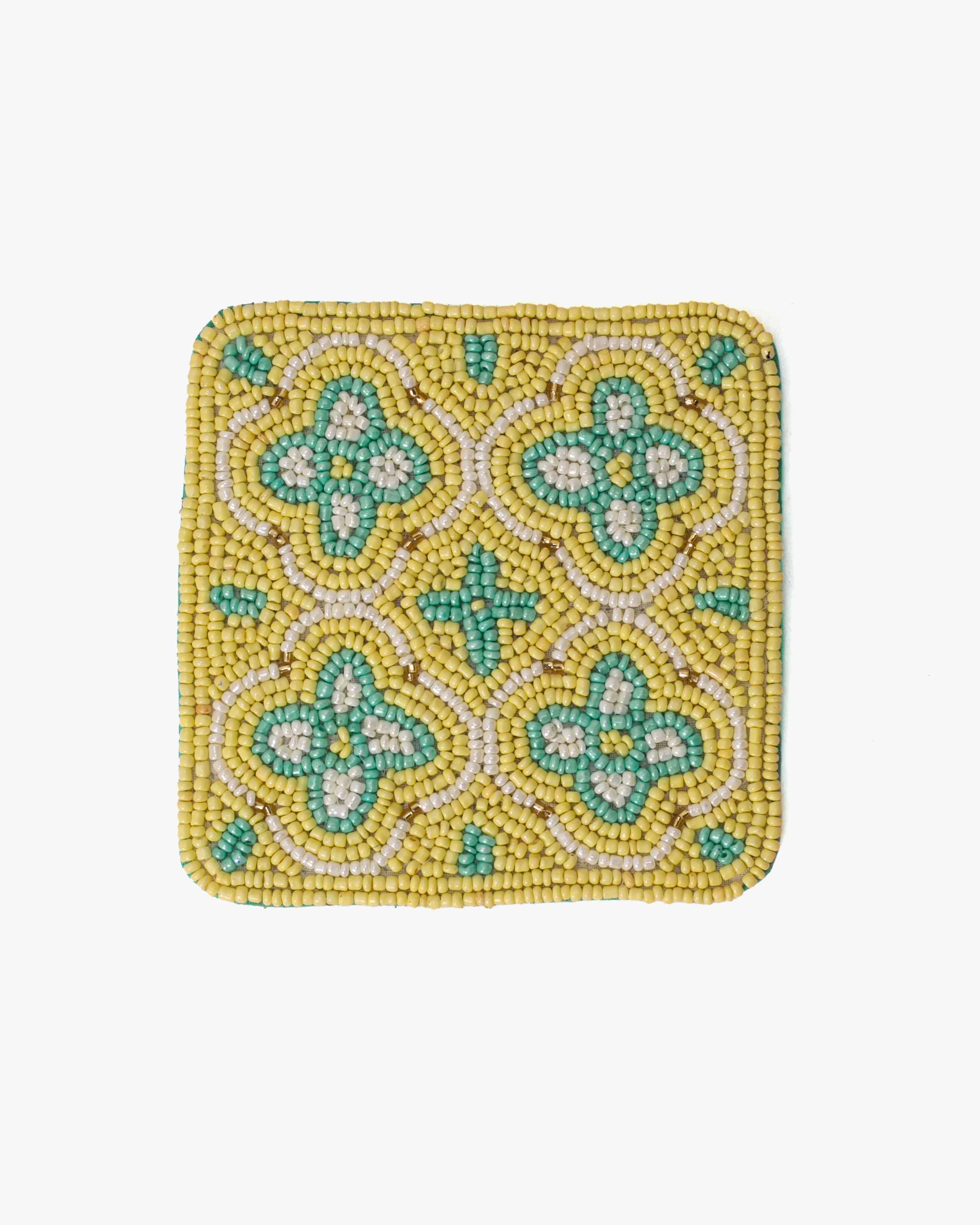Coaster, Bisque, Beaded Flower Pattern Yellow - Image 3