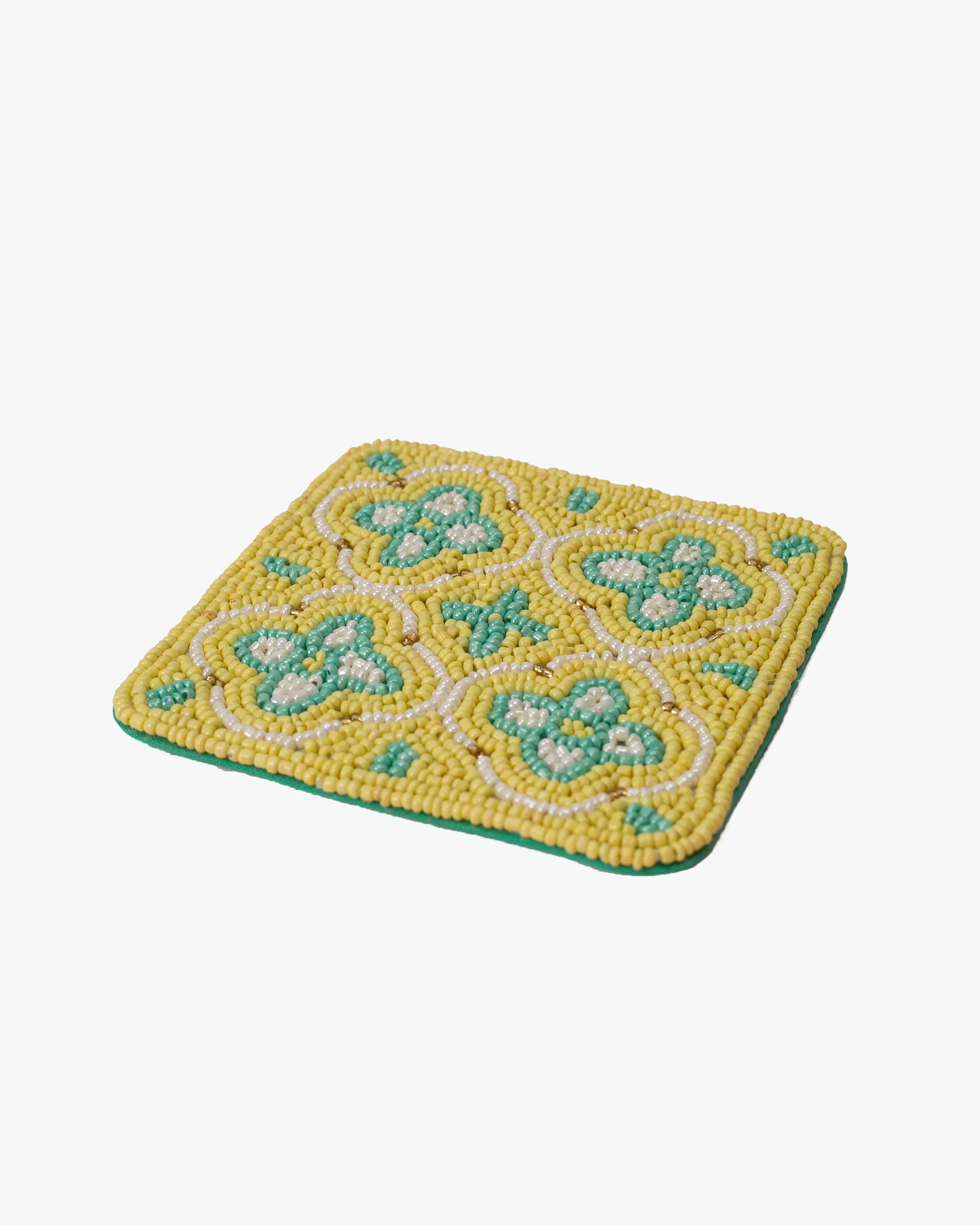 Coaster, Bisque, Beaded Flower Pattern Yellow - Image 4