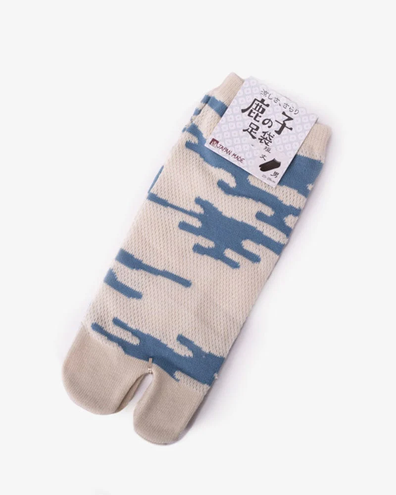 Wa-Modern, Tabi Socks, Ankle, Kakure Kanoko Mesh, White and Blue (M/L)