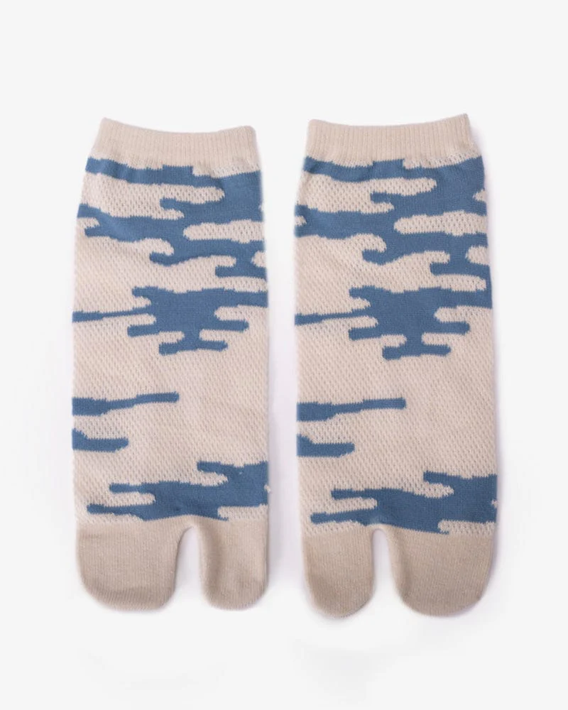 Wa-Modern, Tabi Socks, Ankle, Kakure Kanoko Mesh, White and Blue (M/L) - Image 2