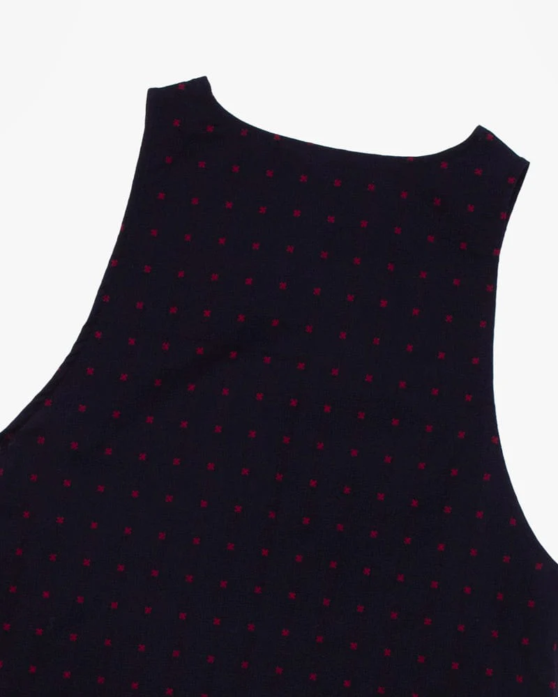 ToK Japanese Apron, Button Up Side, Indigo with Red 'X' Stitching - Image 3
