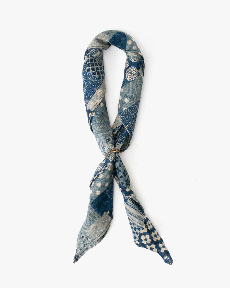 Kiriko Original Bandana, Classic, Small Washed Indigo Patchwork Style - Image 3