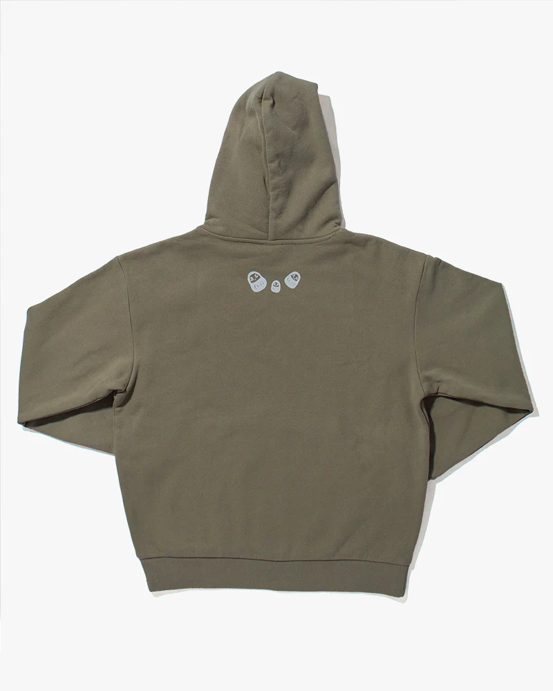 Kiriko Original Hoodie, Printed Daruma, Green with White - Image 6