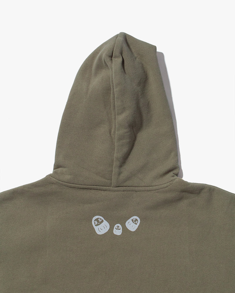 Kiriko Original Hoodie, Printed Daruma, Green with White - Image 8