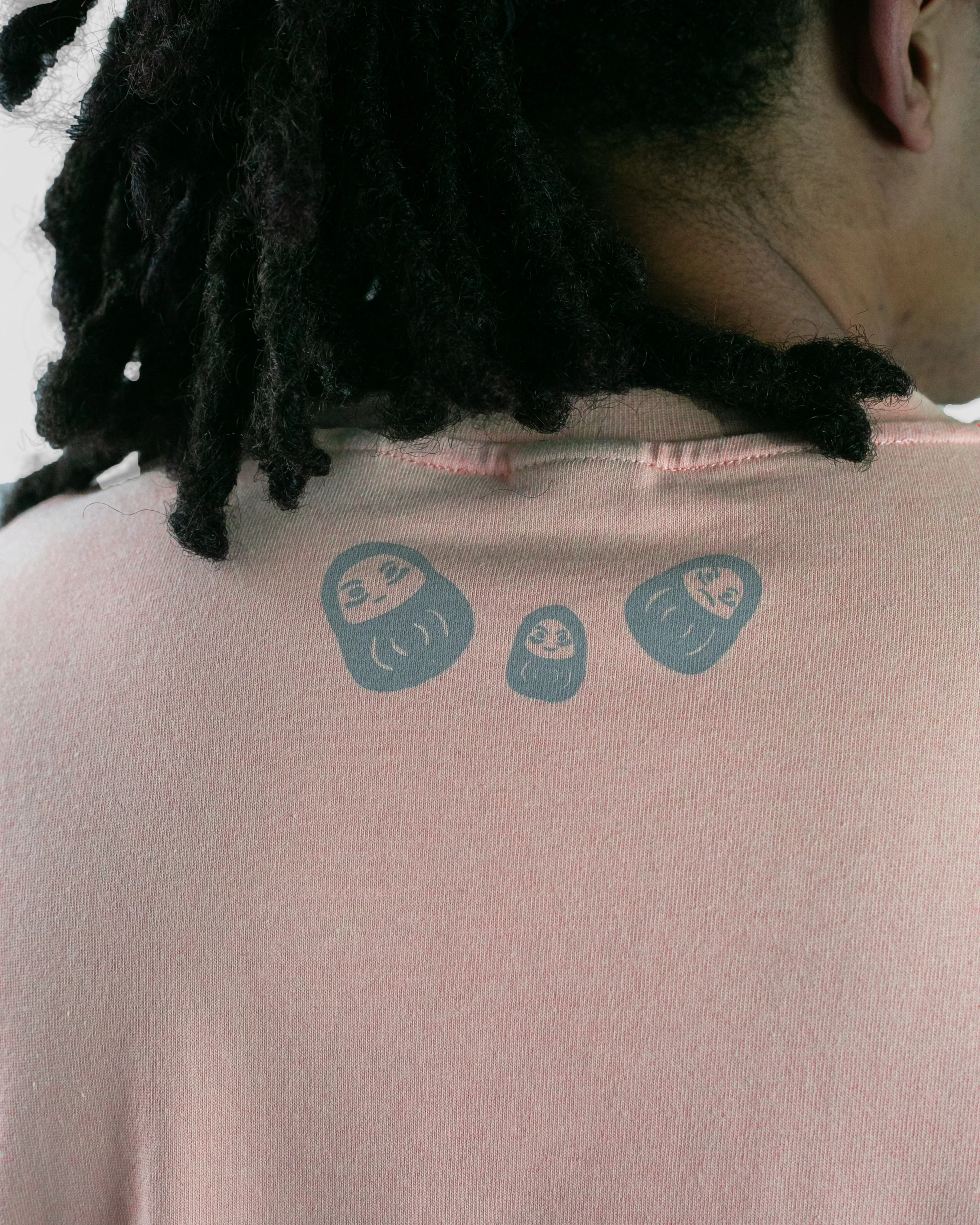 Kiriko Original Tee, Printed Daruma, Pink with Grey - Image 4