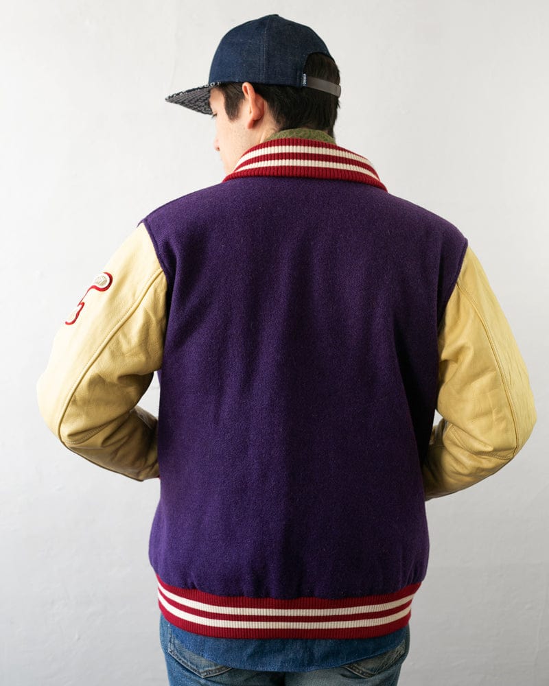 Japanese Repro Varsity Jacket, Mack Daddy, Purple and Cream - L - Image 4