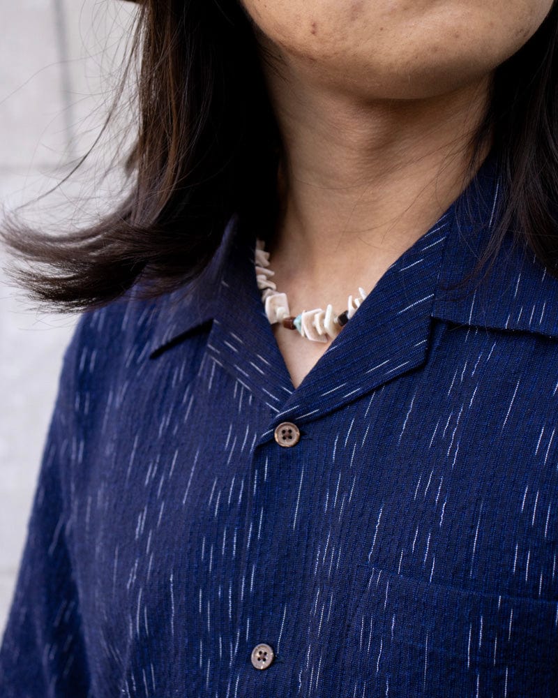 ToK Shirt, Short Sleeve Button-Up, Open Collar, Indigo Faded Shima - Image 2