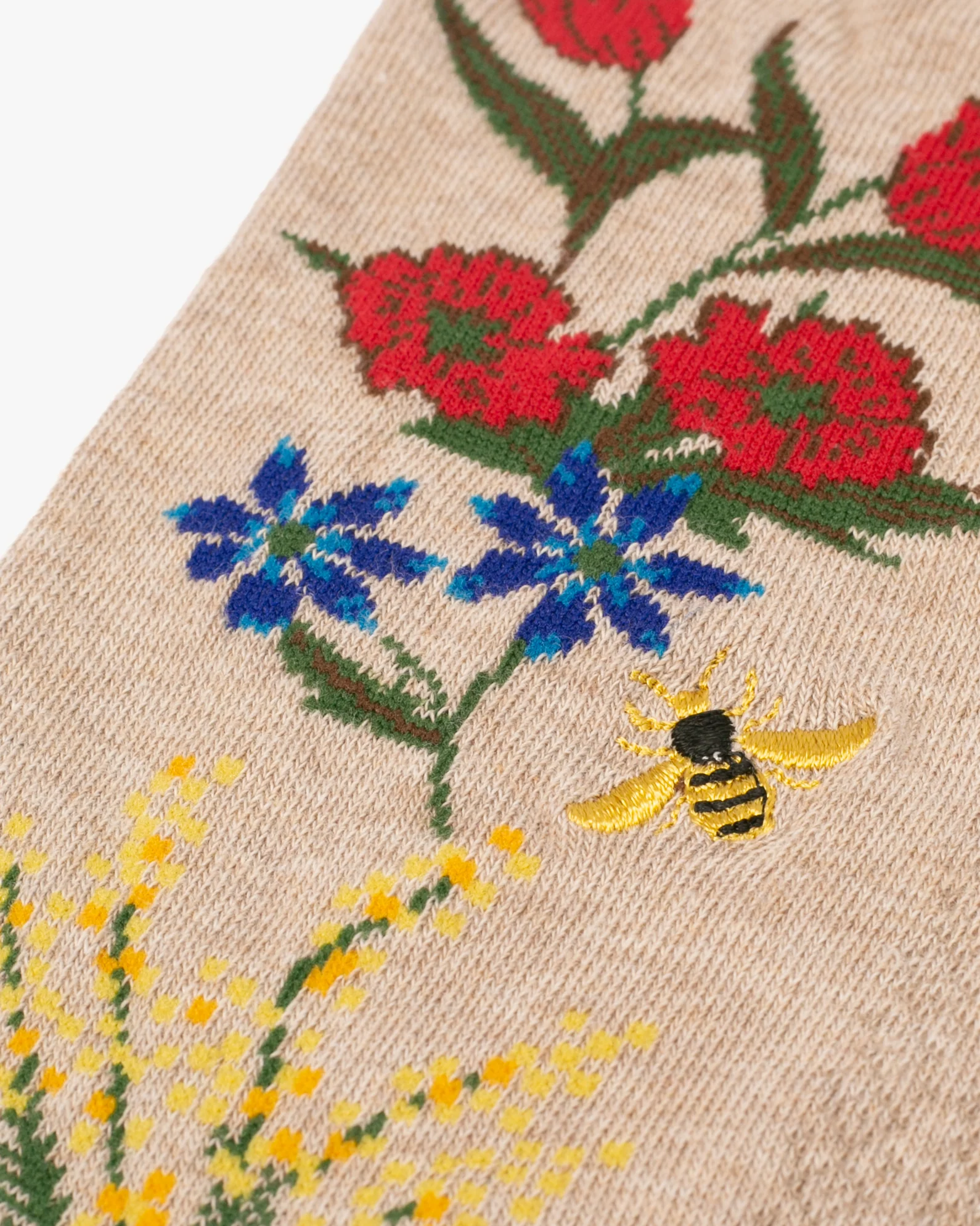 Debby Co. Crew Socks, Andeotte Collection, Beige with Ladybug - Image 6