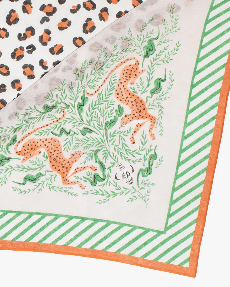 Debby Co., Scarf, Maison Blanche Collection, Leopard With Green and Orange - Image 6