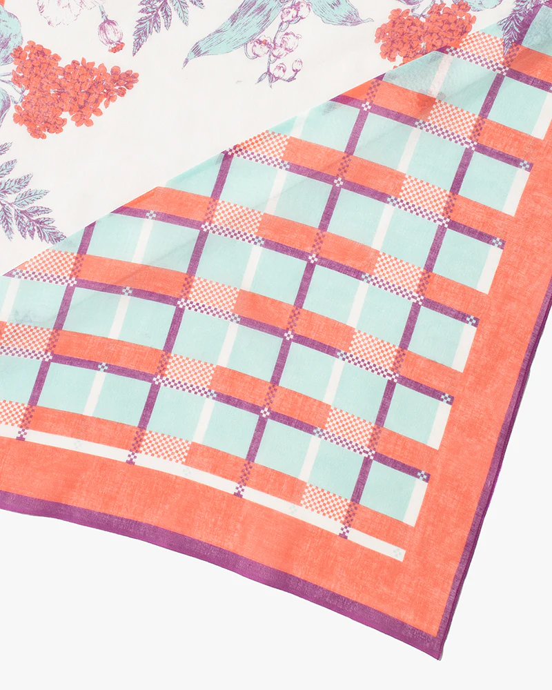 Debby Co., Scarf, Maison Blanche Collection, Coral Botanical Check - Image 6