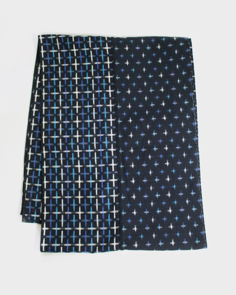 Kiriko Original Scarf, Double Split, White, Indigo and Light Blue, Jyuji - Image 3