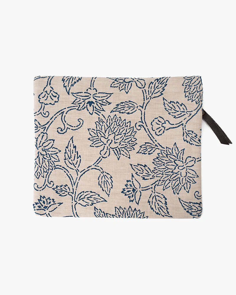 Kiriko Original Flat Medium Zipper Pouch, Cream Katazome - Image 4