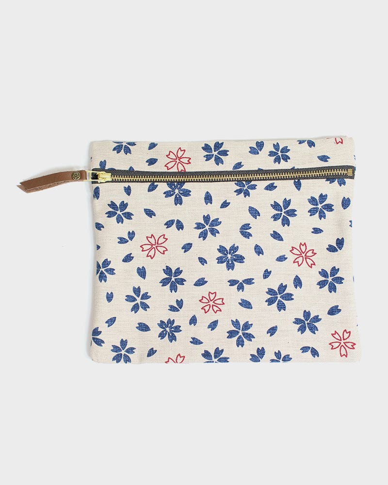 Kiriko Original Flat Zipper Pouch, Medium, Cream Sakura