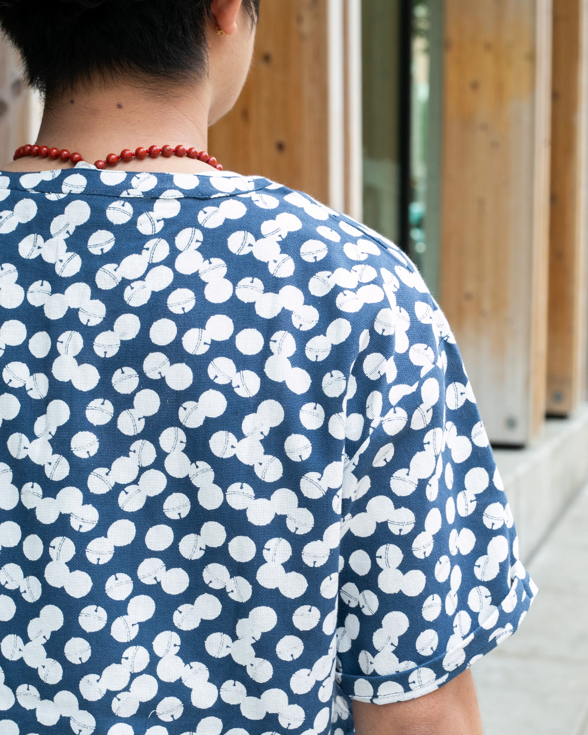 Wa-Modern, Short Sleeve Button Up Tunic, Blue - Image 2