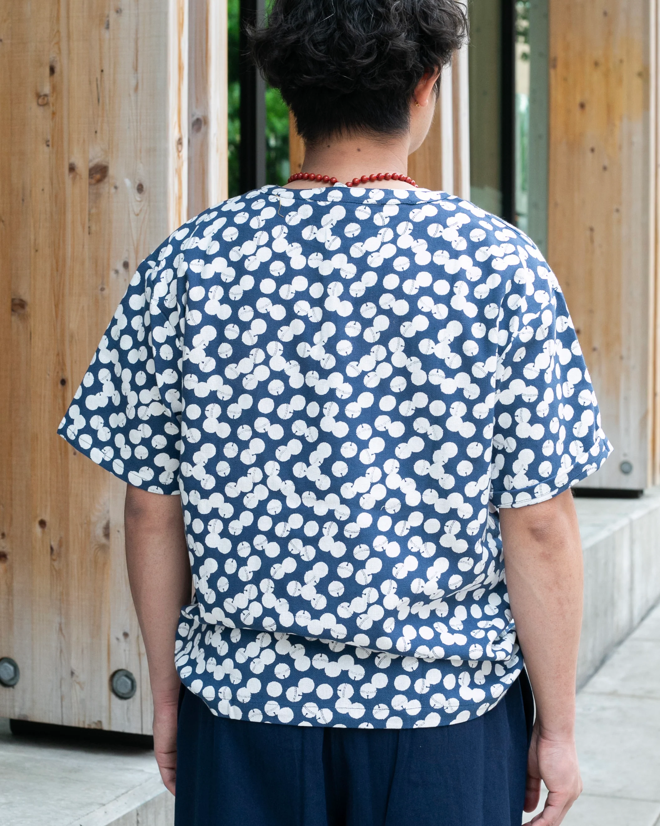 Wa-Modern, Short Sleeve Button Up Tunic, Blue - Image 3