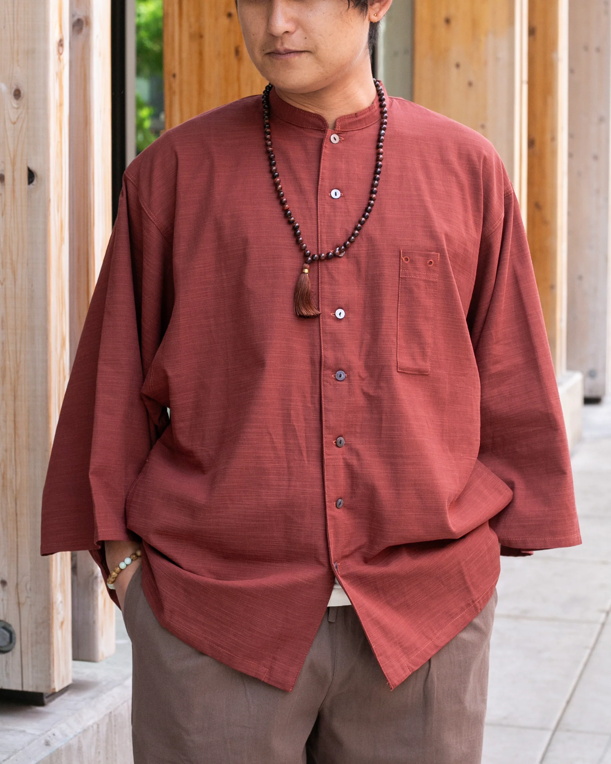 Wa-Modern, Long Sleeve Button Up Tunic, Embroidered