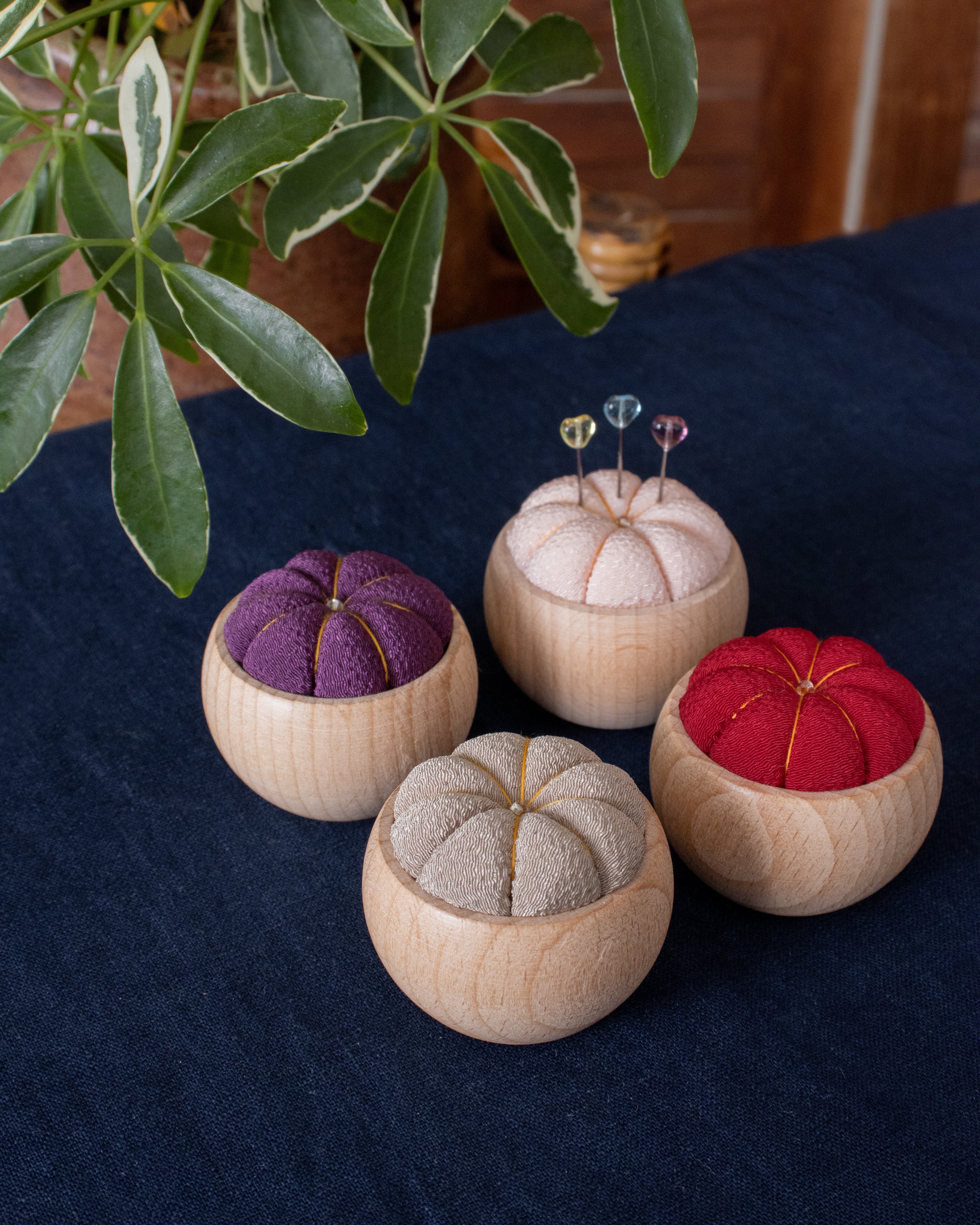 Hiro, Pin Cushion with Wooden Base, Peach - Image 2
