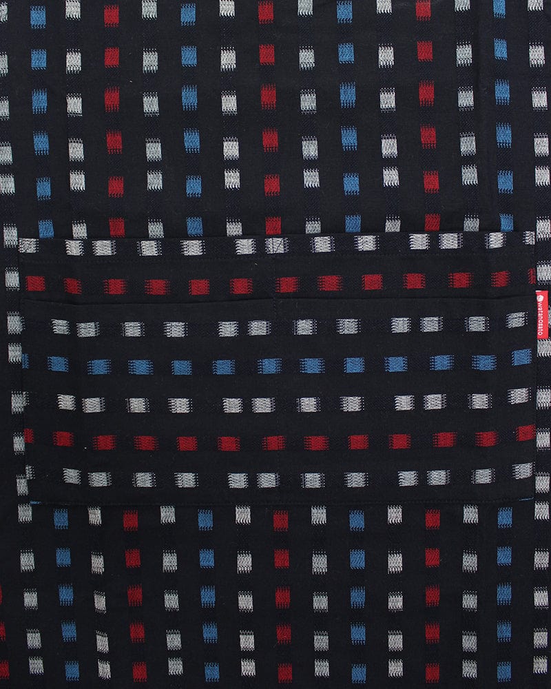 ToK Japanese Apron, Button Up Side, Indigo with Red, Blue and White Squares - Image 2