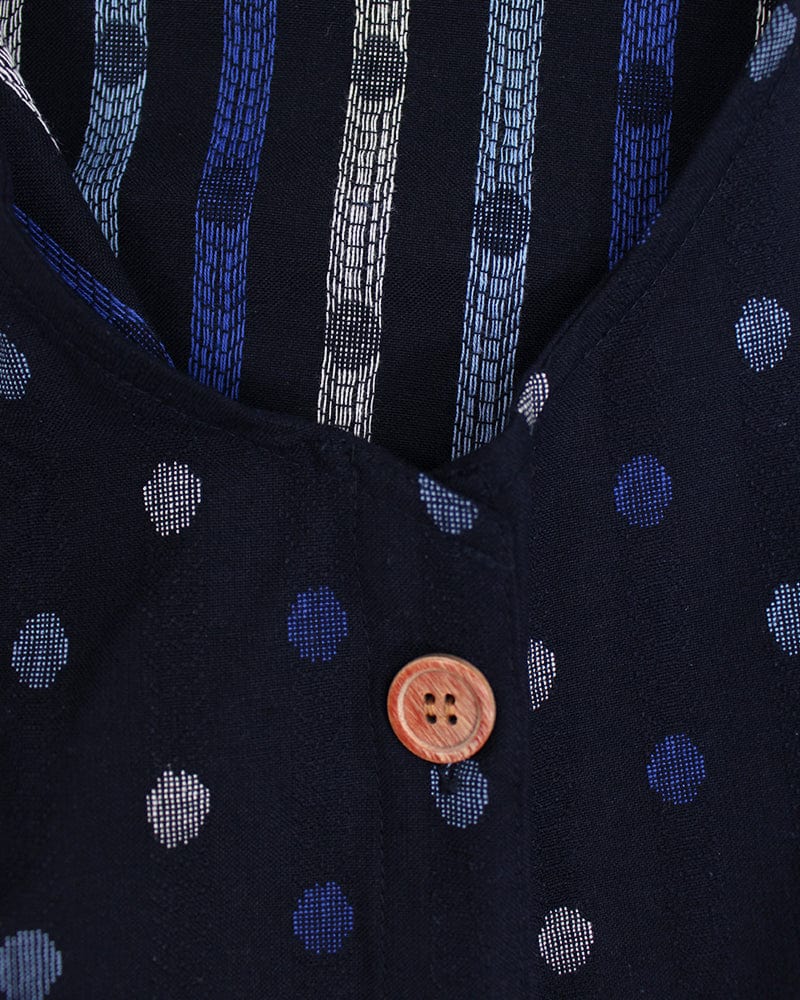 ToK Japanese Apron, Button Up Side, Indigo with Blue and White Polka Dots - Image 3
