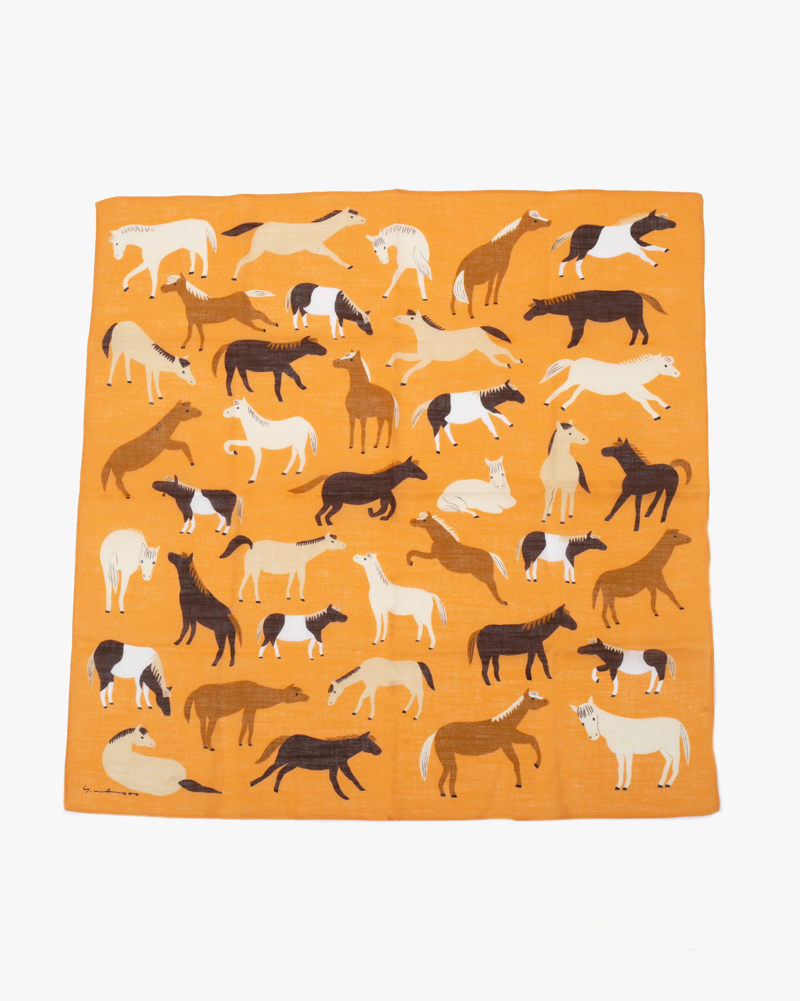 Japanese Handkerchief, Classic, Yoko Matsumoto, Orange, Horses - Image 2