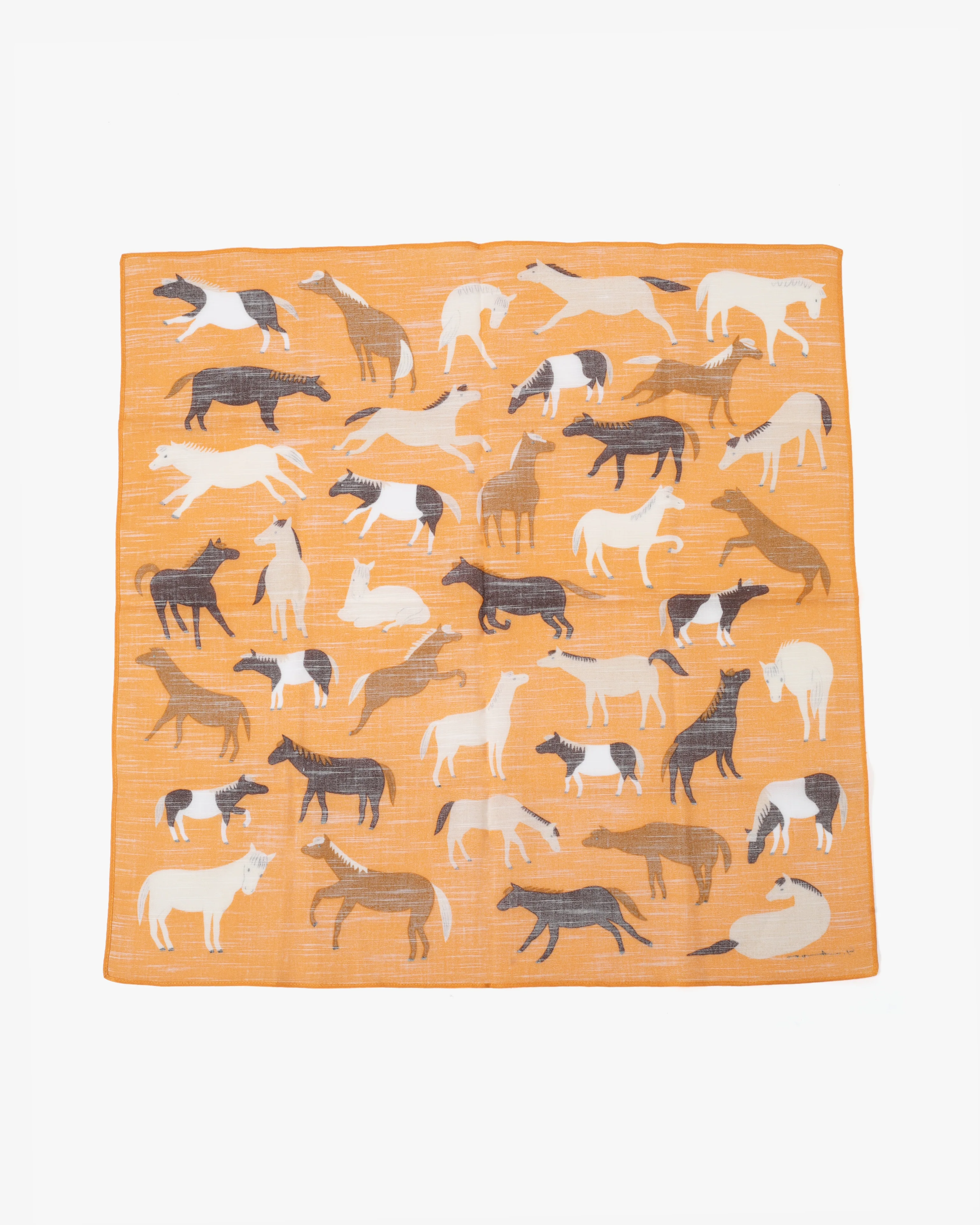 Japanese Handkerchief, Classic, Yoko Matsumoto, Orange, Horses - Image 3