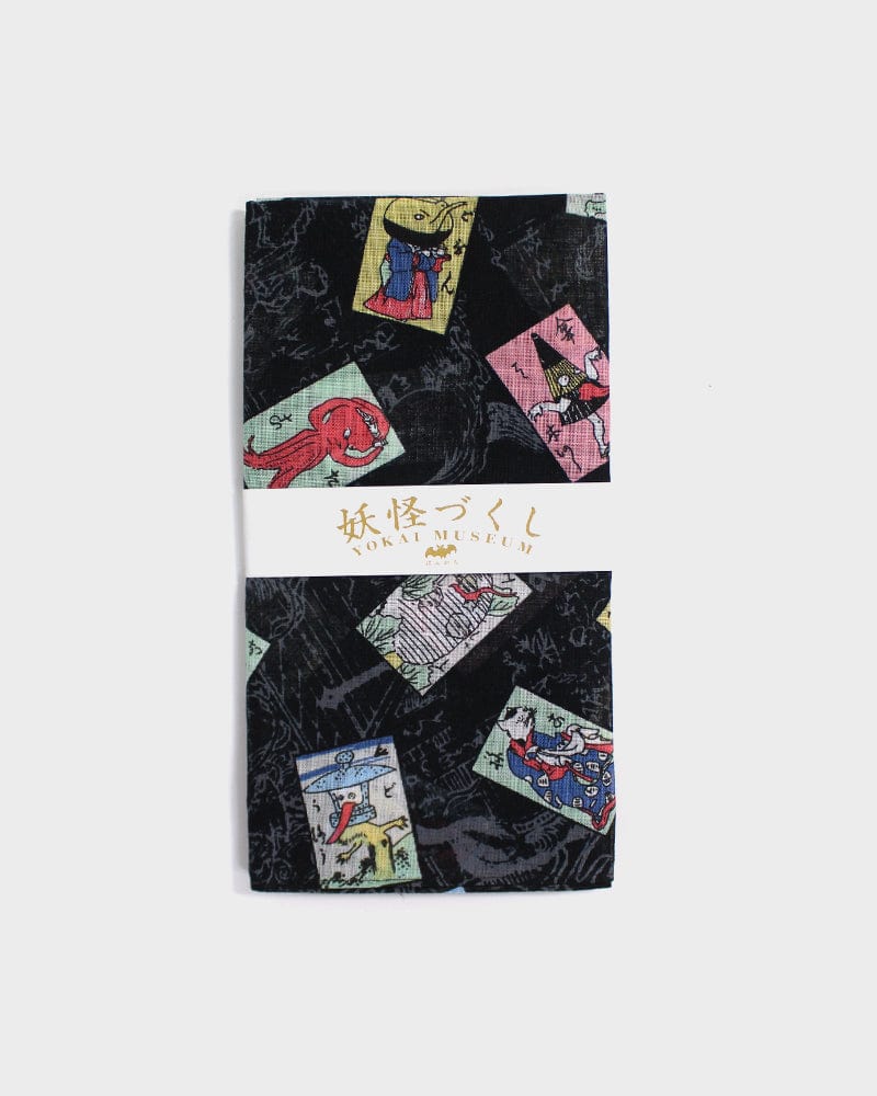 Japanese Handkerchief, Yokai Collectible Cards, Black - Image 4