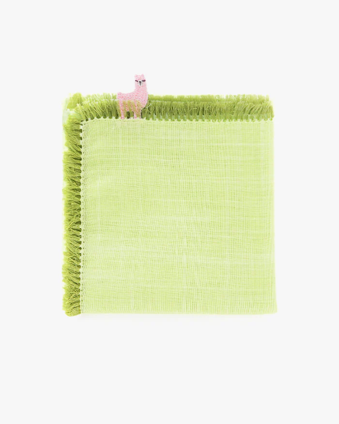 Japanese Handkerchief, Fringed, Green with Pink Alpaca - Image 3