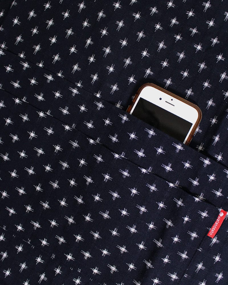 ToK Japanese Apron, Button Up Side, Indigo with White Jyuji - Image 3