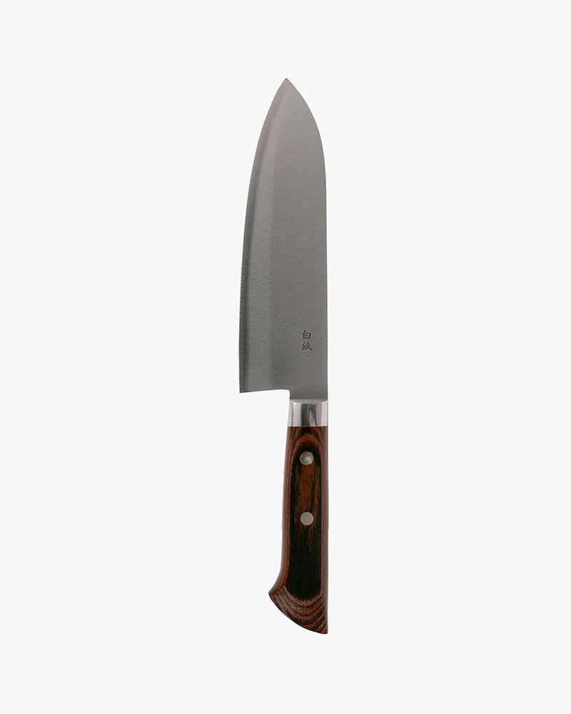 Japanese Knife, Satake Cutlery, Santoku Knife, Clad Steel, Hakushi, Laminated Wood Handle, 170mm - Image 4