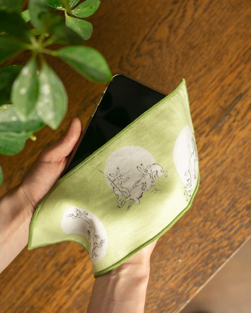 Japanese Handkerchief, Microfiber Reversible Rectangle, Choju-giga Green