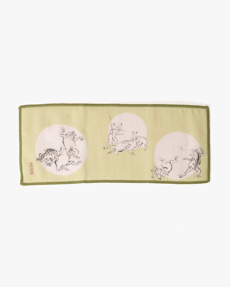 Japanese Handkerchief, Microfiber Reversible Rectangle, Choju-giga Green - Image 3