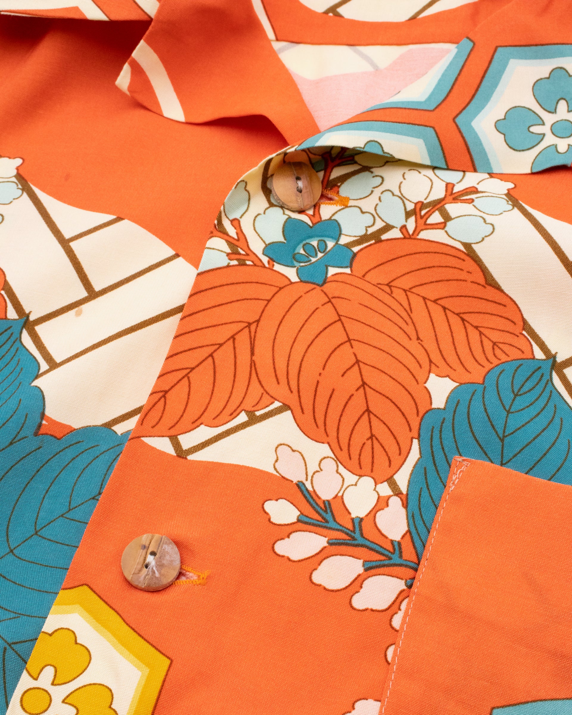 Japanese Repro Aloha Shirt, L, Evisu, Traditional Patterns on Orange - Image 5