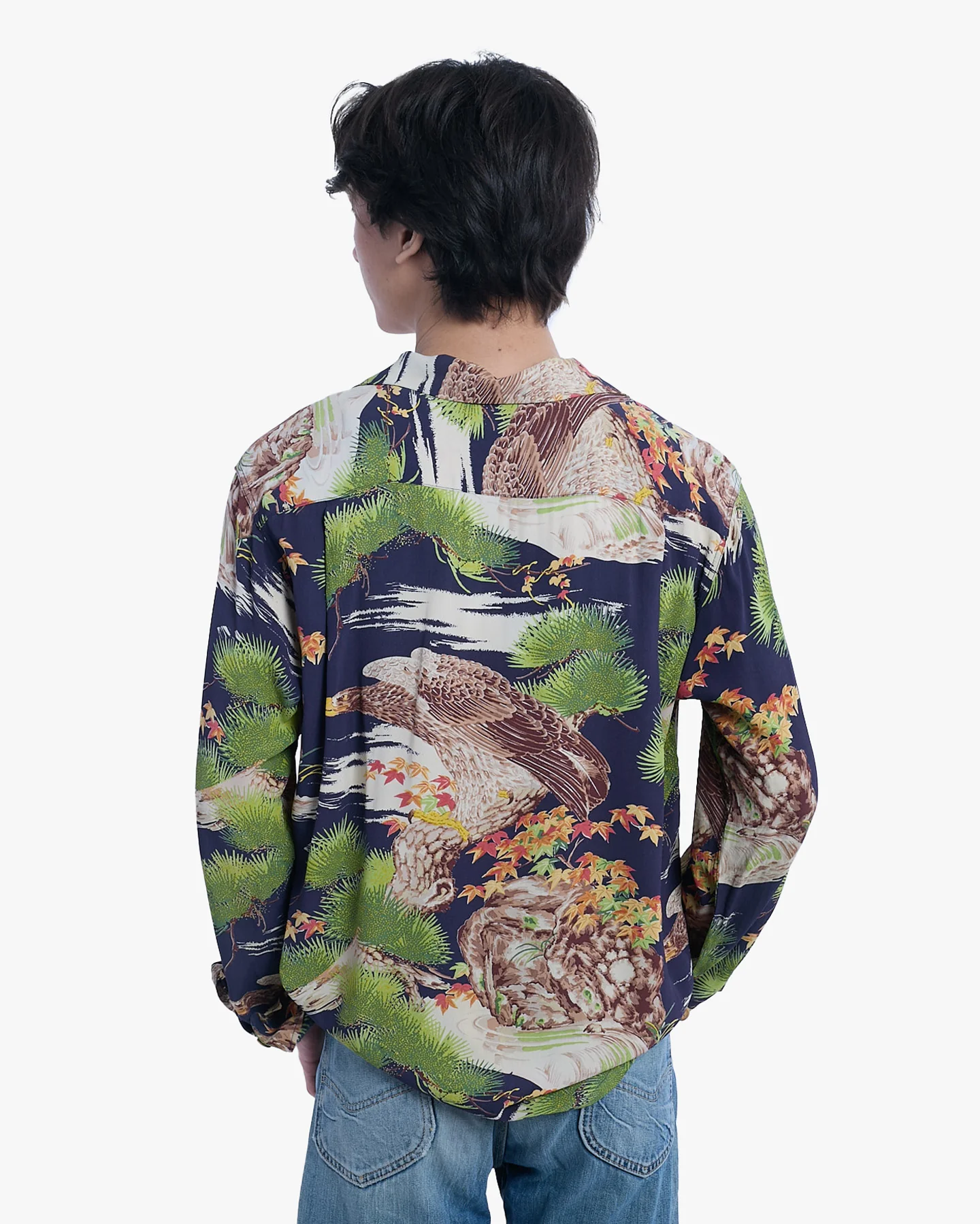 Japanese Repro Long-Sleeve Shirt, L, Toyo, Eagle with Branches and Autumn Leaves - Image 2