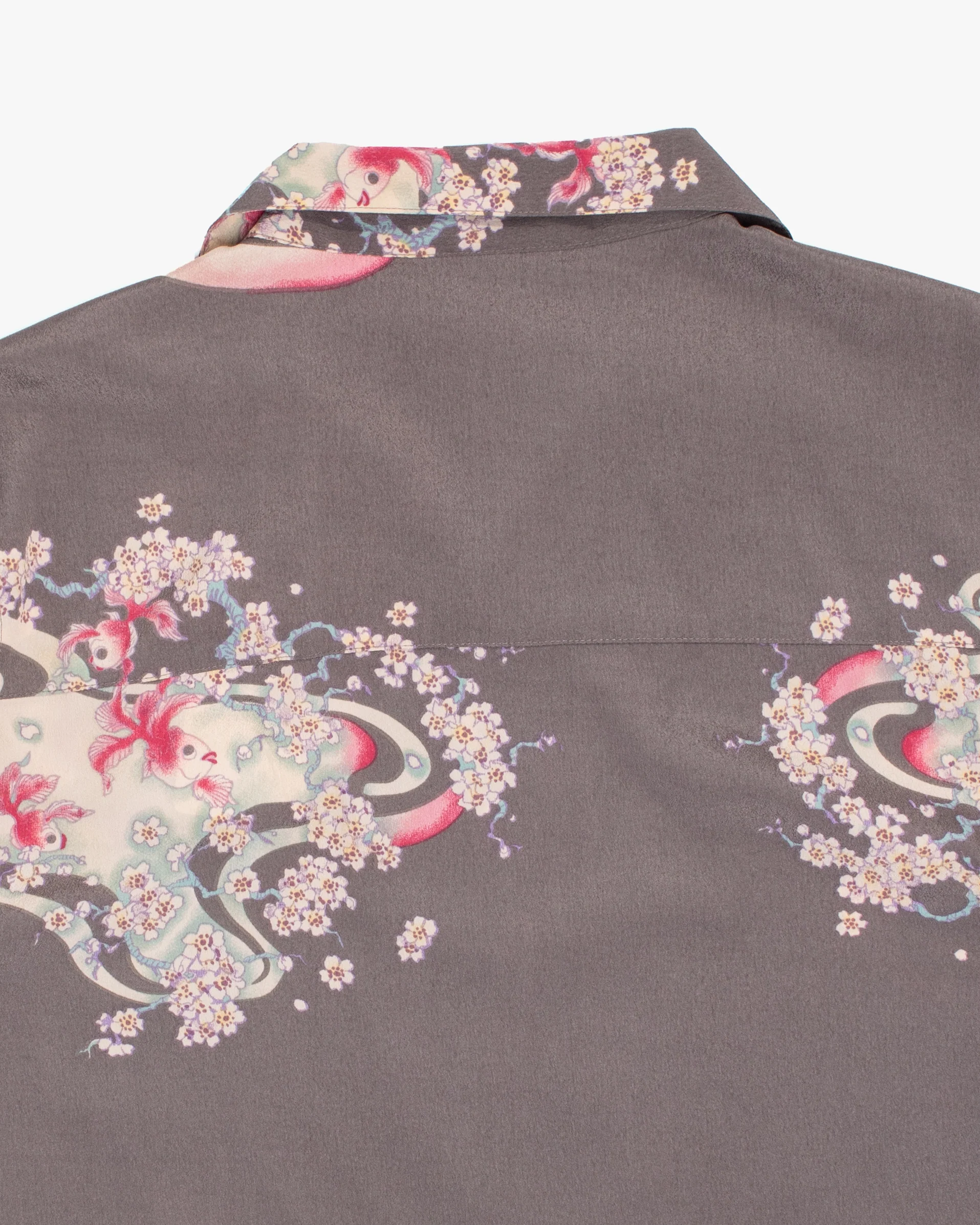Japanese Repro Aloha Shirt, M, Chikiriya, Goldfish on Grey - Image 4