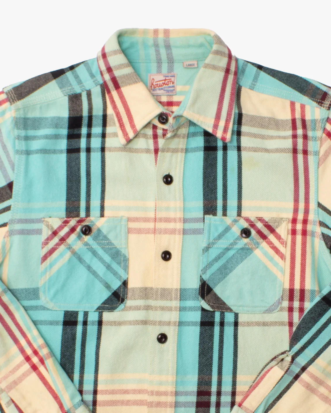 Japanese Repro Button Up Shirt, L, Houston & Inc., Blue Check Flannel - Image 2